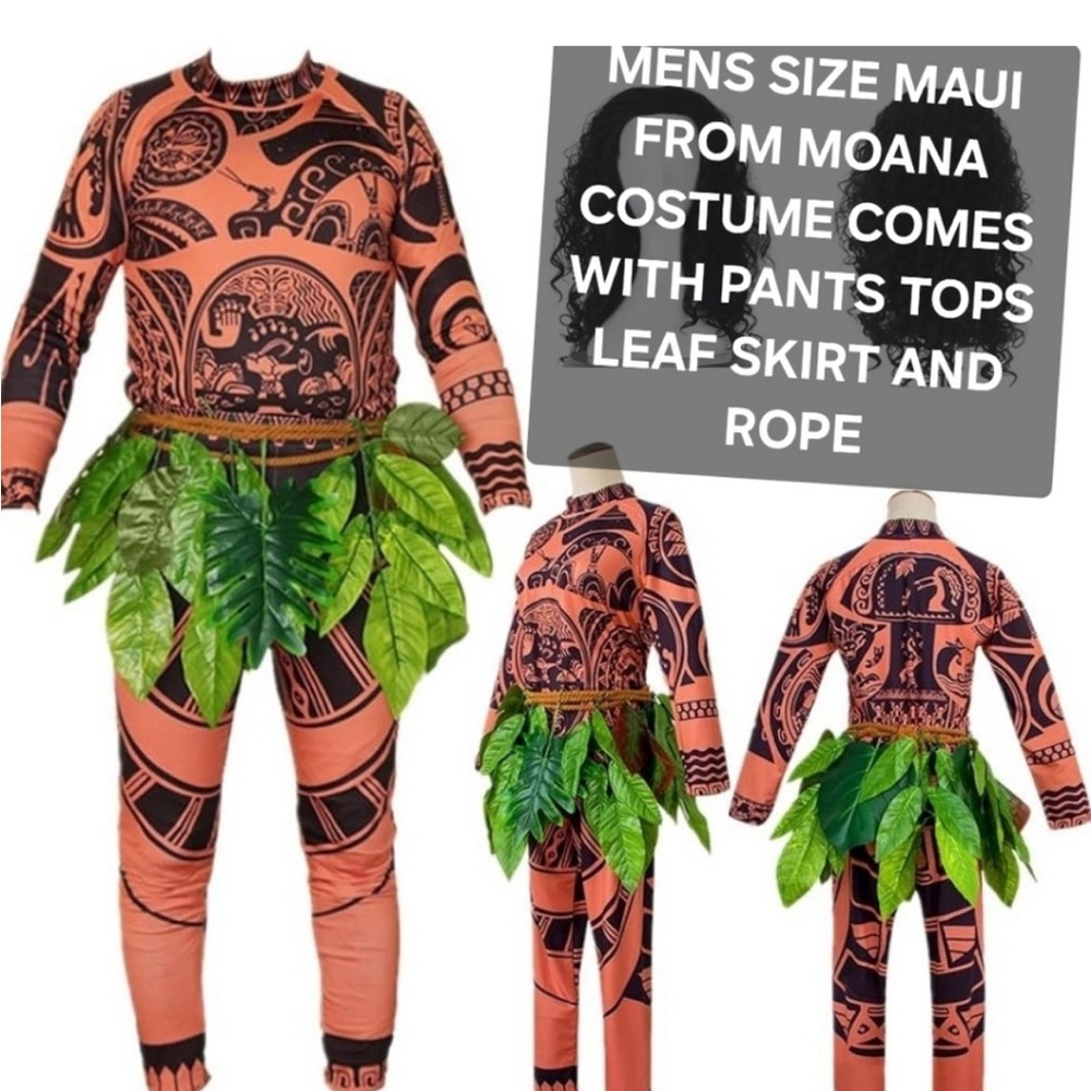 NWT Men's Maui From Moana Costume with Leaf Skirt